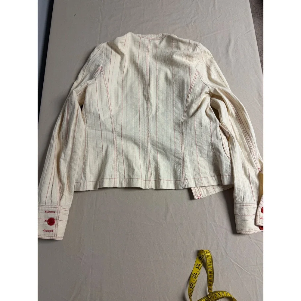 Liquid Cream Red Pinstripe Mandarin Collar Blazer Jacket Womens Size 4 - Picture 5 of 5